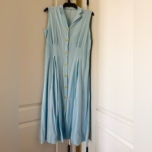 Light Blue Button-Front Sleeveless Maxi Dress
